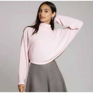 Anthropologie Pilcro Cosy Ribbed Turtleneck Batwing Pink Mock Cropped Sweater S